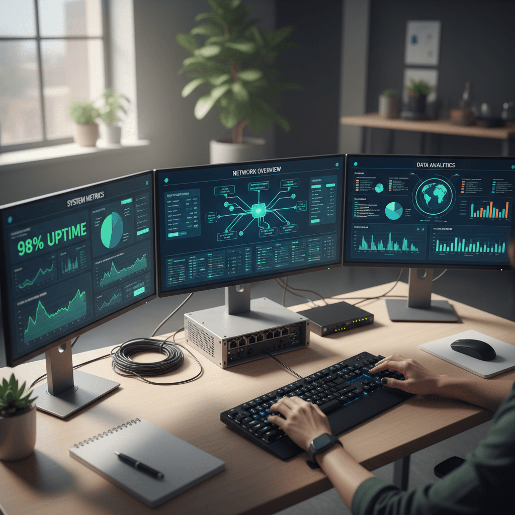 Toronto IT professional reviewing backup monitoring dashboard in a modern office